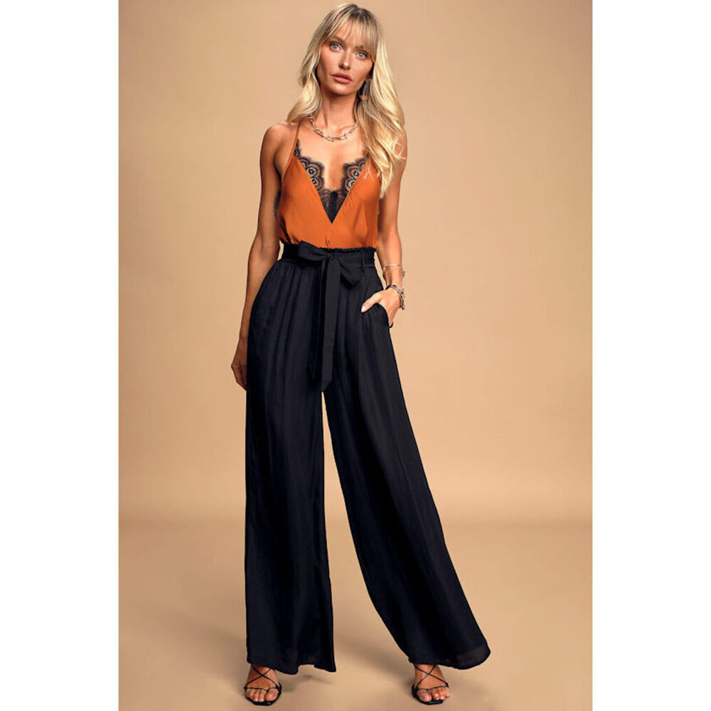 Lulus Go With The Flow Black Wide-leg Pants - Size M